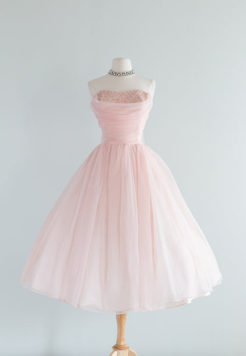 Iconic 1950's Cotton Candy Sweetheart Strapless Party Dress / Small