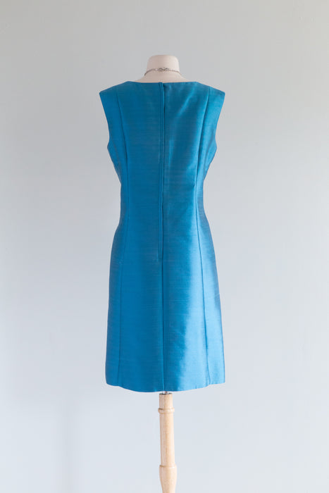 Gorgeous 1960's Cerulean Blue Silk Dress & Jacket Set / ML