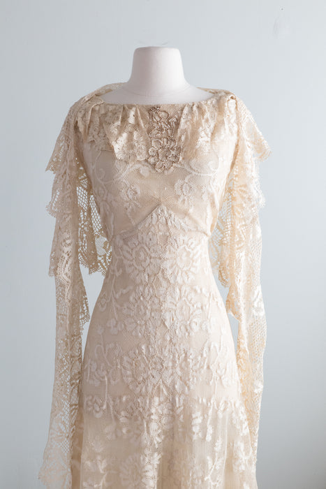 Exquisite Edwardian Period Ivory Lace Wedding Dress / Small