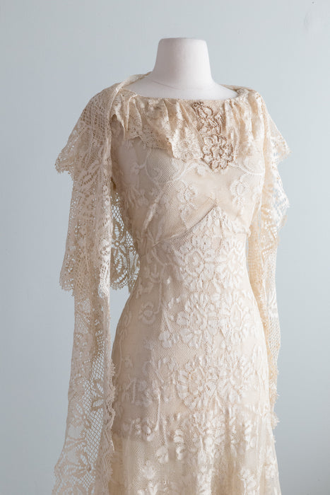 Exquisite Edwardian Period Ivory Lace Wedding Dress / Small