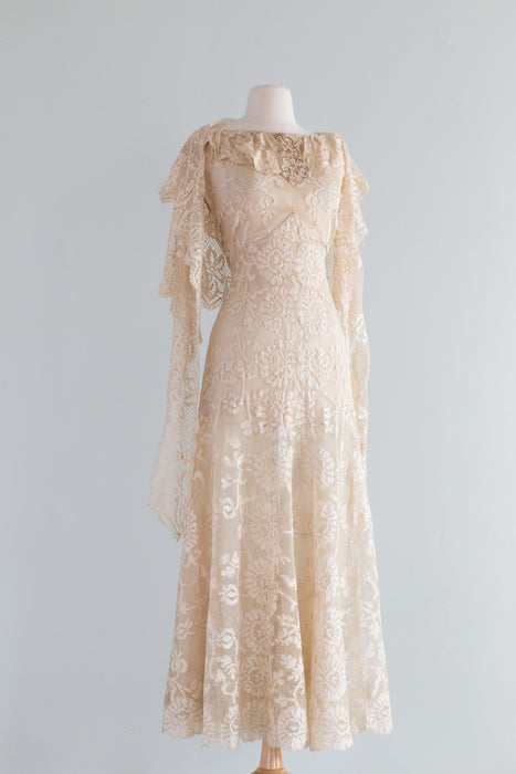 Exquisite Edwardian Period Ivory Lace Wedding Dress / Small