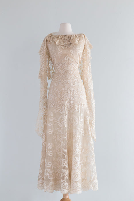 Exquisite Edwardian Period Ivory Lace Wedding Dress / Small