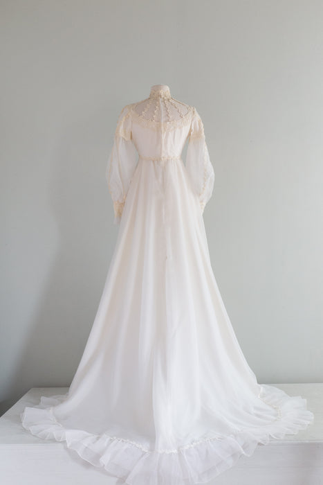 Romantic Edwardian Inspired 1970's Lace Organza Wedding Dress Small