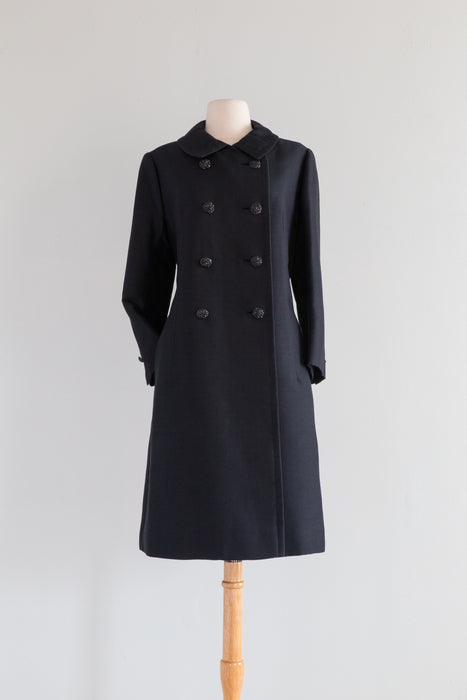 Elegant 1960's Black Silk Evening Coat From Saks Fifth Ave / ML