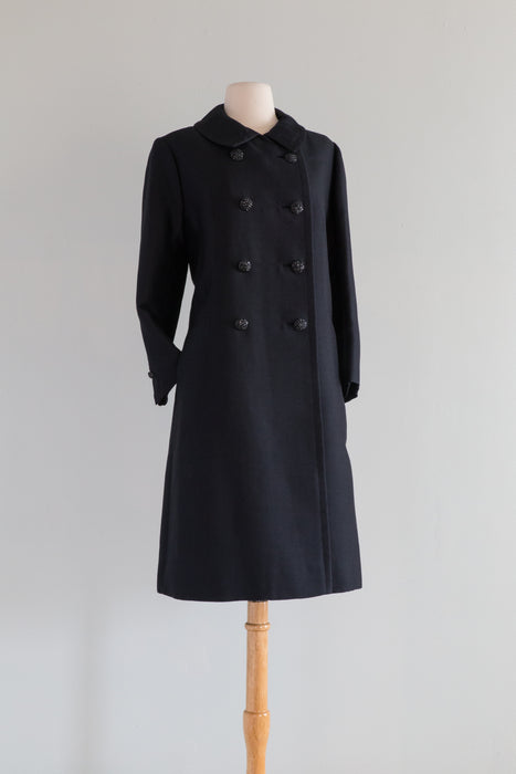 Elegant 1960's Black Silk Evening Coat From Saks Fifth Ave / ML