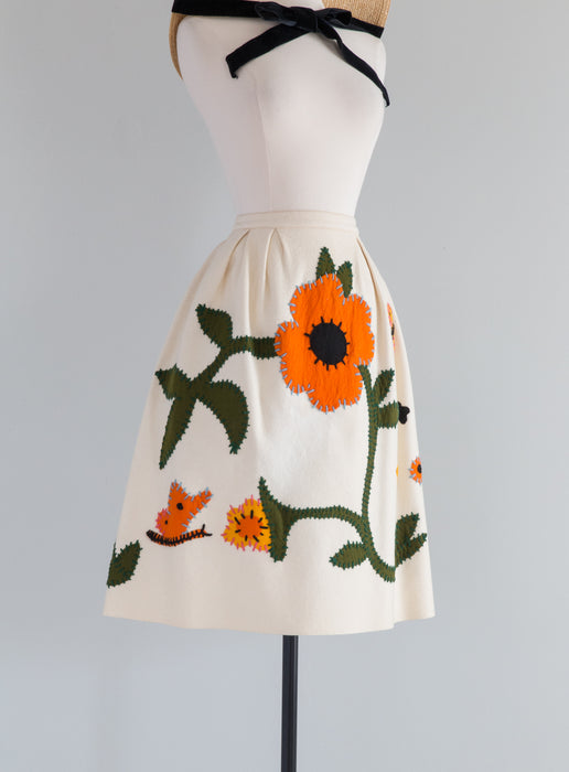 Rare Early 1960's Strega Felt Applique Skirt From Neiman Marcus / Small