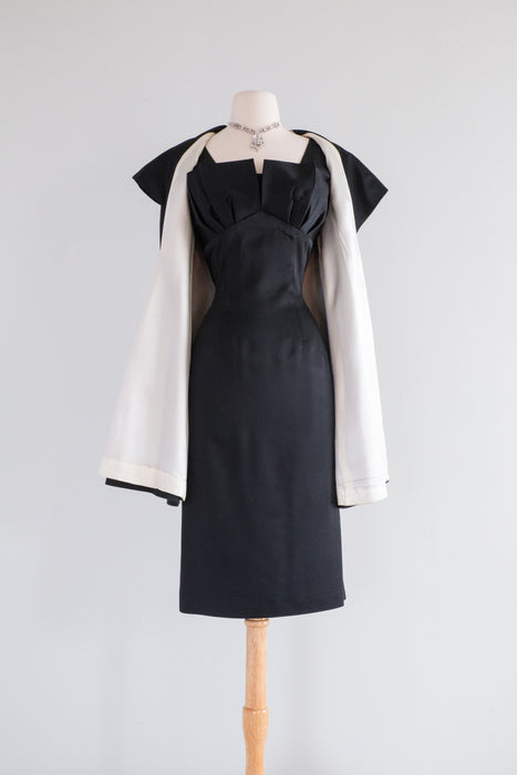 Elegant 1950's Black Cocktail Dress With Matching Jacket / Small