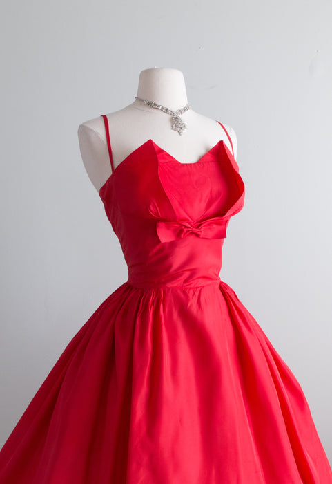 Stunning 1950's Cherry Red Taffeta Party Dress / Small