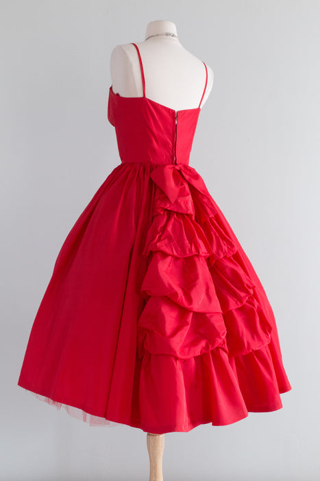 Stunning 1950's Cherry Red Taffeta Party Dress / Small