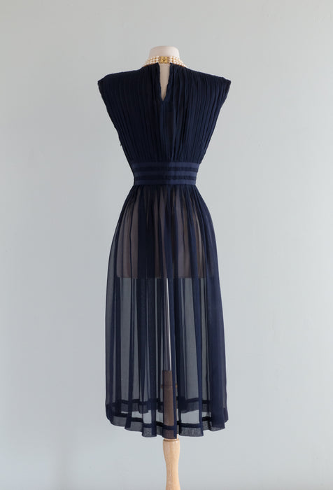 Gorgeous 1940's Midnight Blue Pleated Dress / Small