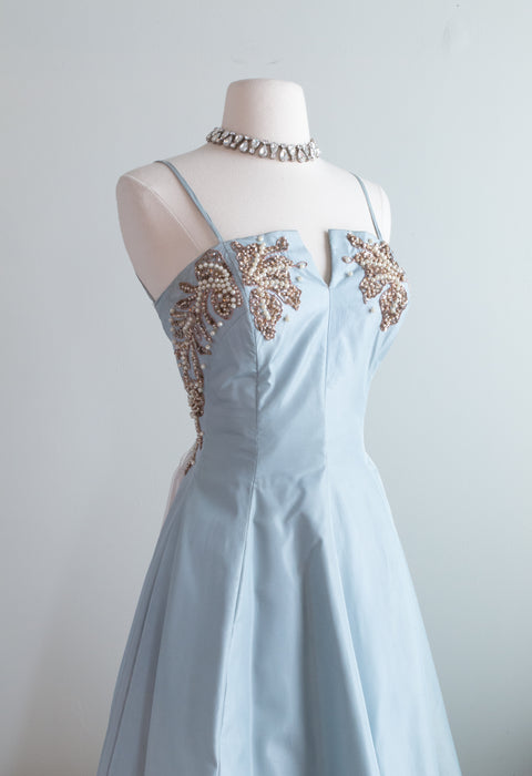 Gorgeous 1950's Pale Blue Taffeta Ball Gown By Emma Domb / Waist 26"