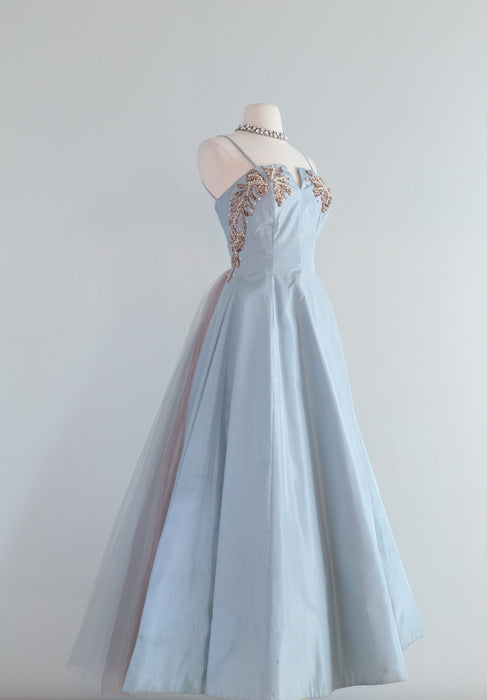 Gorgeous 1950's Pale Blue Taffeta Ball Gown By Emma Domb / Waist 26"