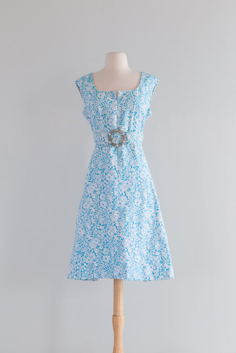 Fabulous 1960's Robin's Egg Brocade Dress And Coat Set / ML