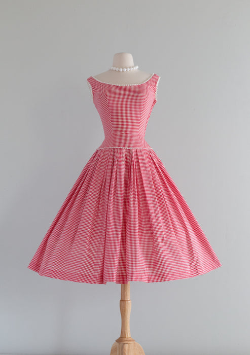 The Perfect 1950's Red & White Cotton Sun Dress By Youth Guild / XS