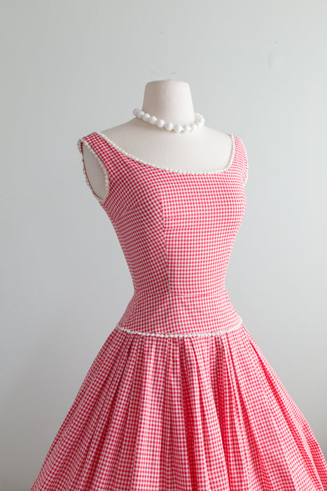 The Perfect 1950's Red & White Cotton Sun Dress By Youth Guild / XS