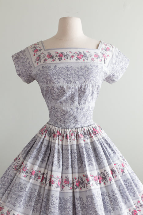 Rare 1950's Iconic Rose Print Cotton Dress By Horrockses / Medium