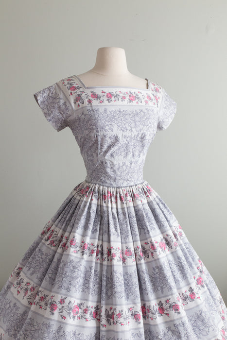 Rare 1950's Iconic Rose Print Cotton Dress By Horrockses / Medium