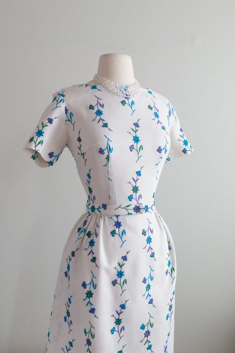 Darling 1960's Embroidered Linen Day Dress / SM