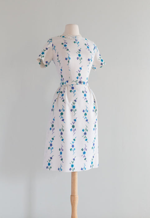 Darling 1960's Embroidered Linen Day Dress / SM