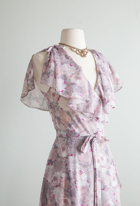 Dreamy 1970's Lilac Floral Wrap Dress / SM