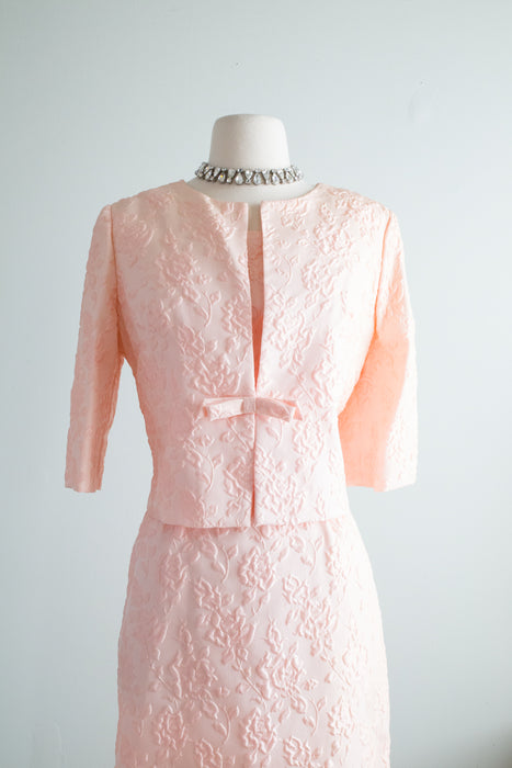 Fabulous 1960's Ballet Pink Floral Brocade Dress Set By Emma Domb / Medium