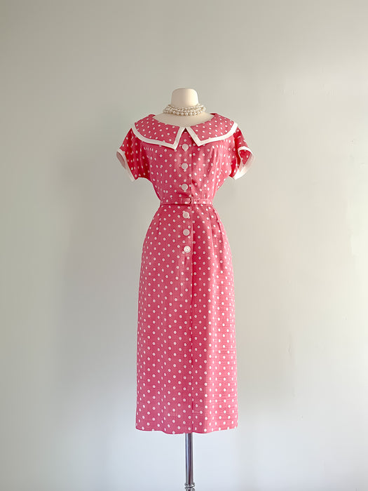 1950's red polka dot dress 1950's Pink Polka Dot Wiggle Dress / Waist 28” – Xtabay Vintage
