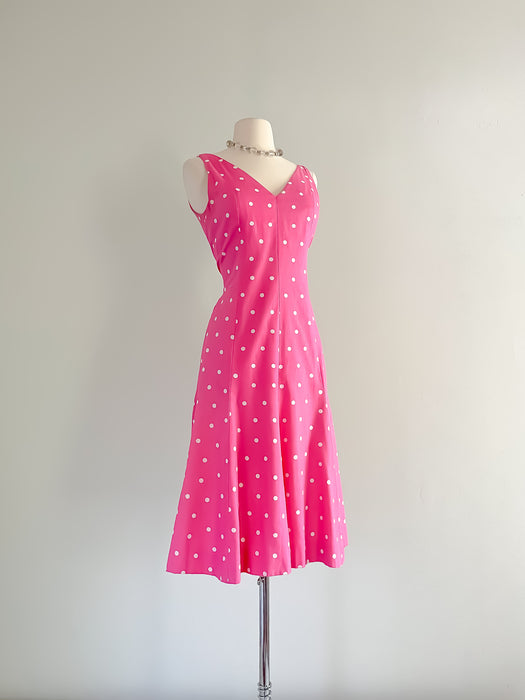 Vintage Mollie Parnis Pink Polka Dot Dress / medium