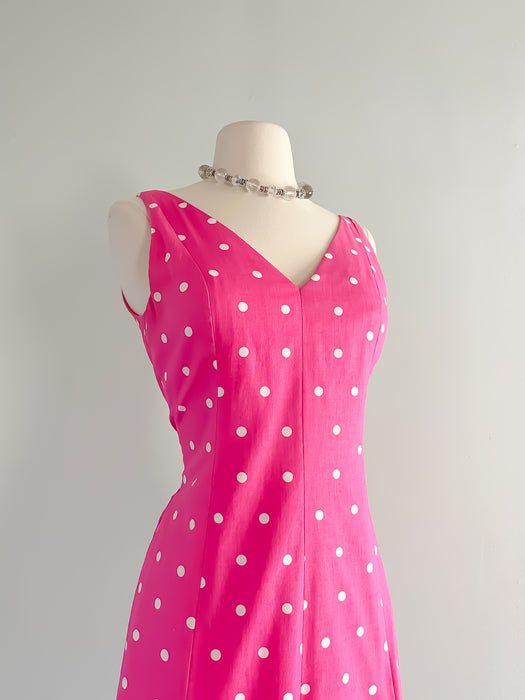 Vintage Mollie Parnis Pink Polka Dot Dress / medium