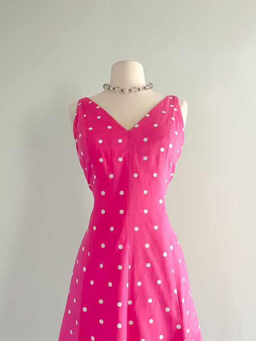 Vintage Mollie Parnis Pink Polka Dot Dress / medium