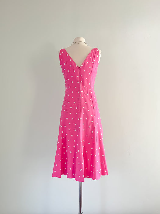 Vintage Mollie Parnis Pink Polka Dot Dress / medium