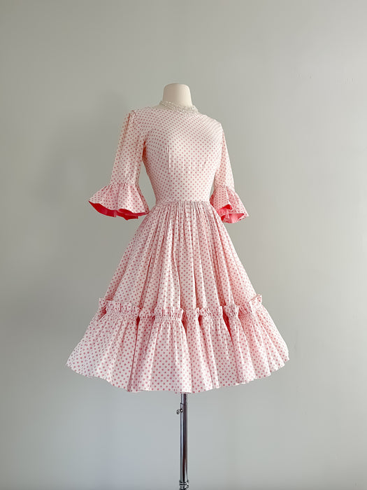 1950's Pink Polka Dot Cotton Sundress / Sz S