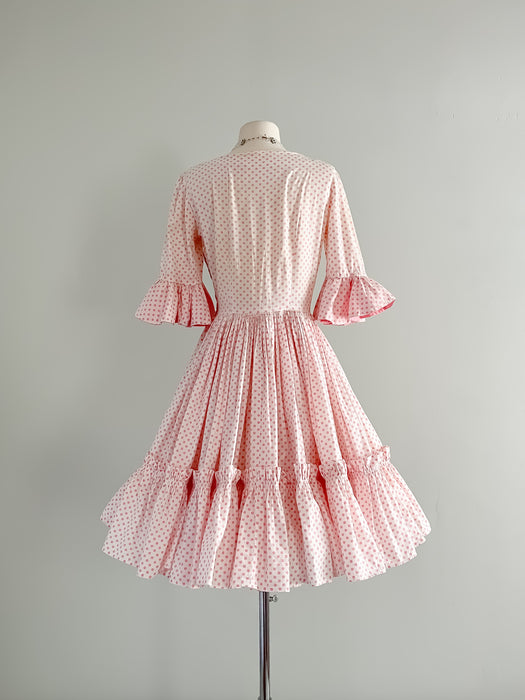 1950's Pink Polka Dot Cotton Sundress / Sz S