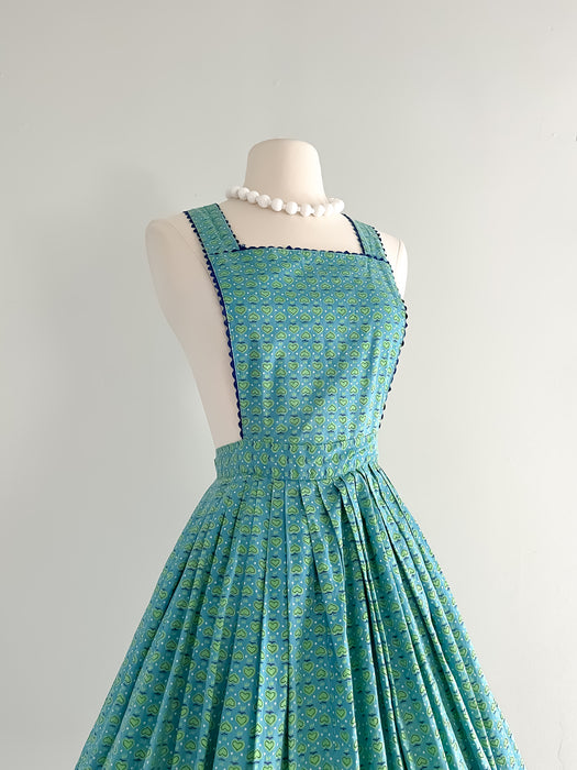 Sweet 1950's Cotton Pinafore Dress / Sz S