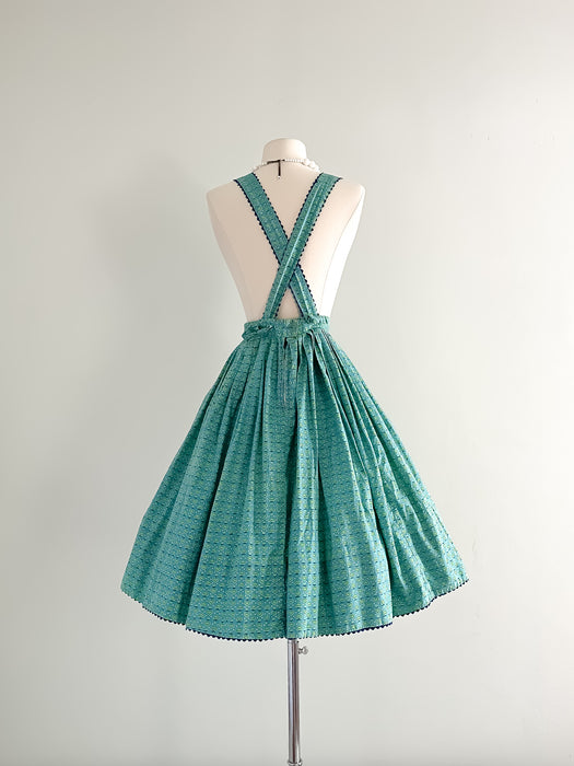 Sweet 1950's Cotton Pinafore Dress / Sz S
