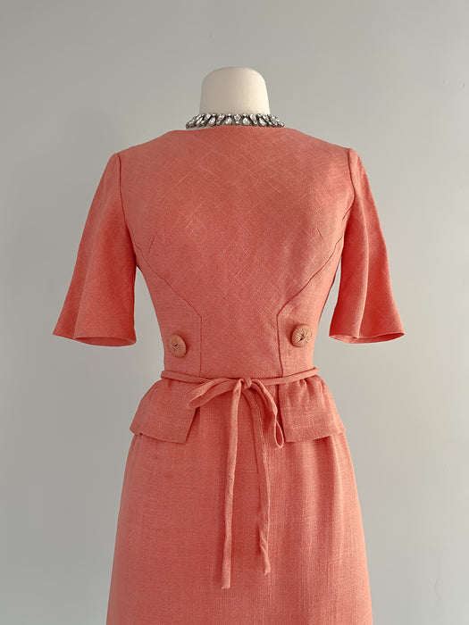Fabulous Adele Simpson 1960’s Coral Linen Wiggle Dress/ Sz SM