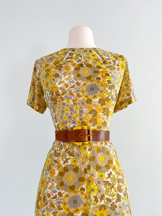 1960's Cotton Golden Hour Floral Day  Dress / Waist 32