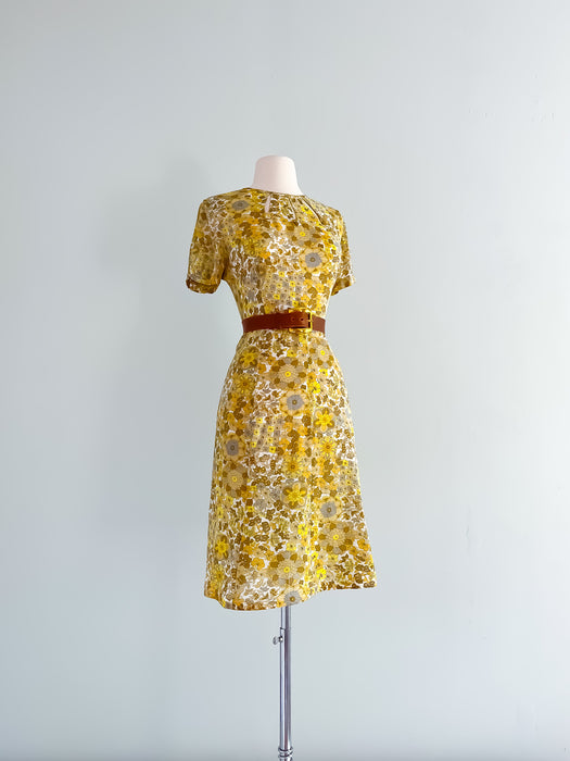 1960's Cotton Golden Hour Floral Day  Dress / Waist 32