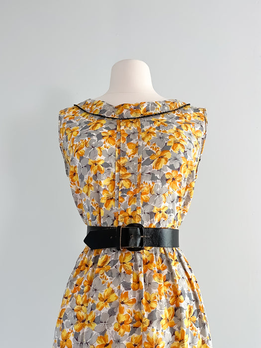 1950's Golden Primrose Cotton Sundress Dress / Sz L