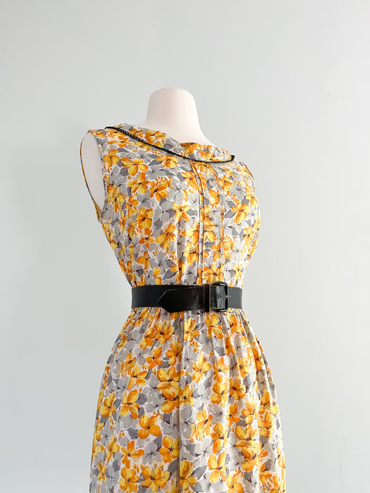 1950's Golden Primrose Cotton Sundress Dress / Sz L