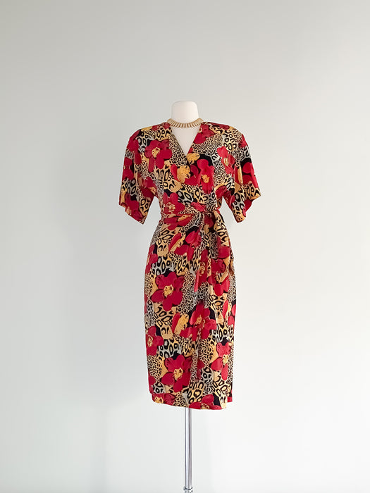 1980's Adrianna Papell Silk Wrap Dress / Sz ML