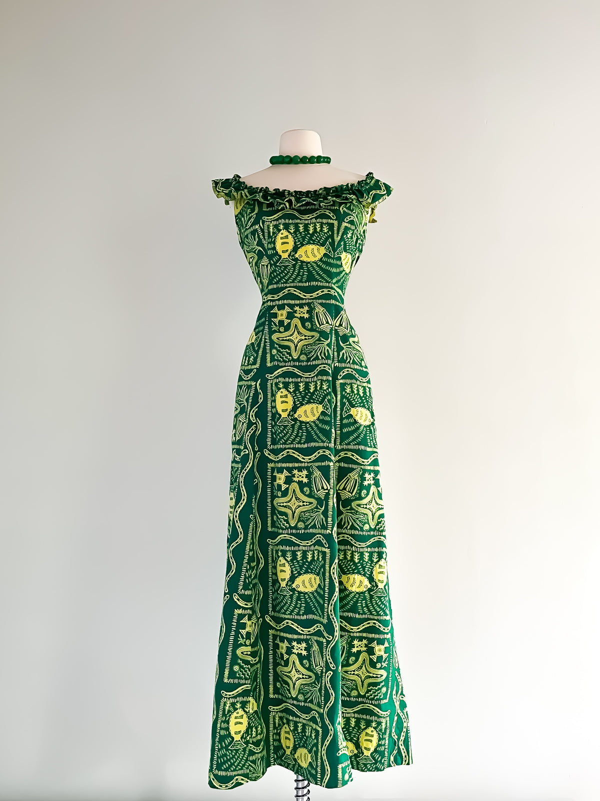 Rare 1950's Reef Sea Life Print Cotton Hawaiian Dress / Sz M – Xtabay Vintage