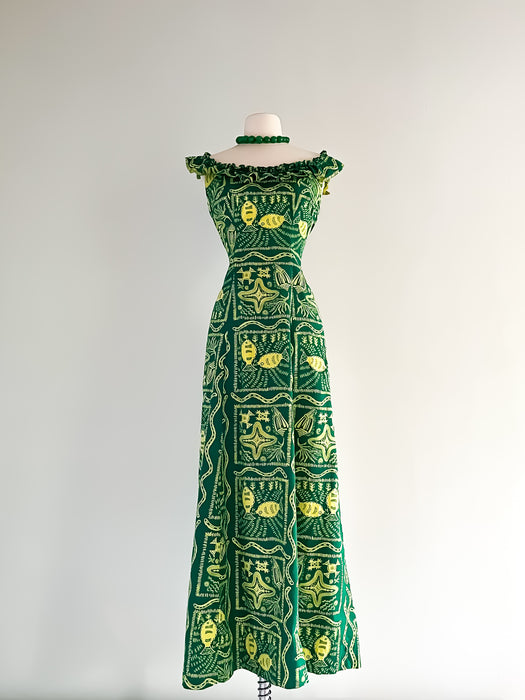 Rare 1950's Reef Sea Life Print Cotton Hawaiian Dress / Sz M Xtabay Vintage Rare 1950's Reef Sea Life Print Cotton Hawaiian Dress / Sz M Xtabay Vintage