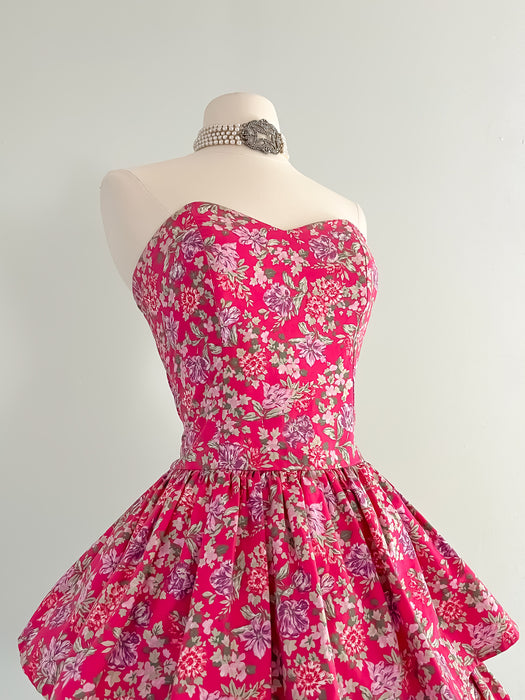 1980's Laura Ashley Floral Print Cotton Party Dress / Sz M