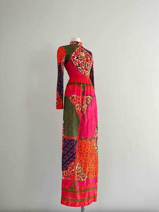 Rad 1960's Bold Paisley Print Maxi Dress / Sz M