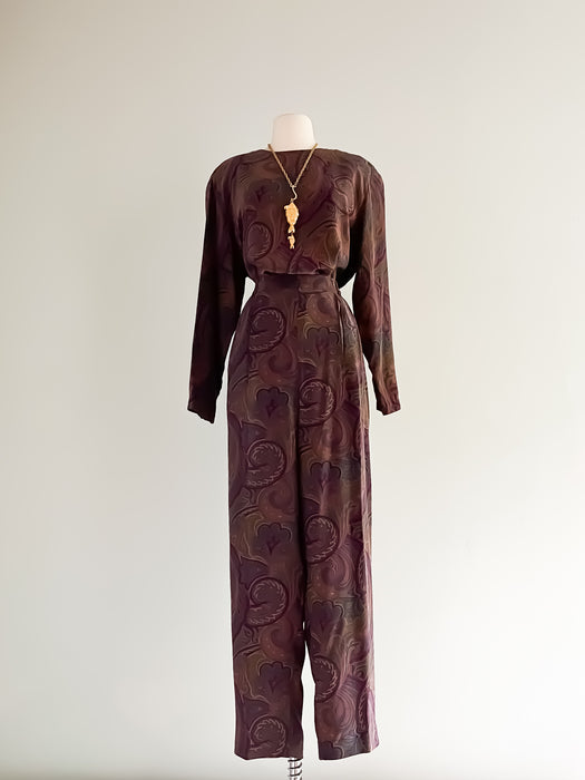 Vintage 1980's Liz Claiborne Silk Autumnal Paisley Pant Set / Sz L