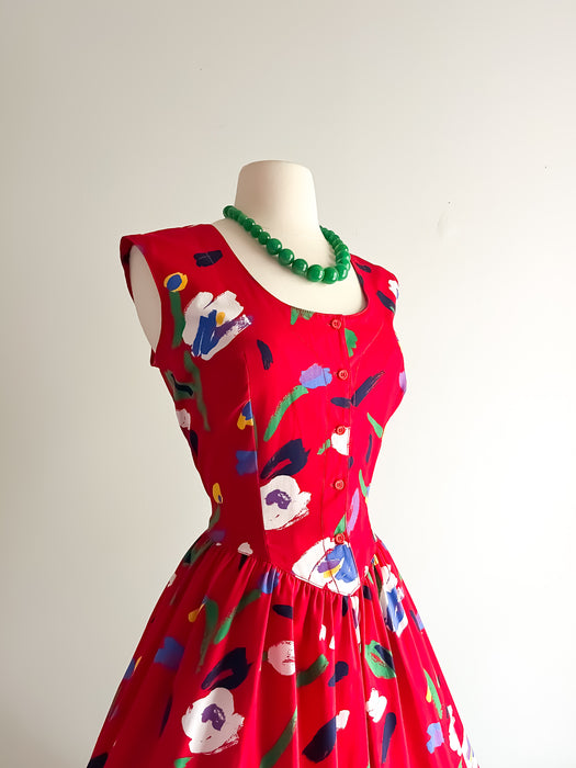Delightful 1980's Abstract Day Dress By Robbie Bee/ Sz M