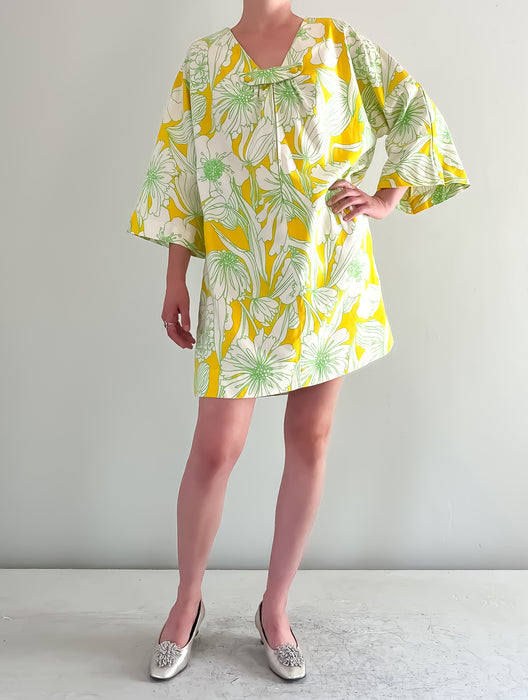 Fabulous 1960's Yellow Green Mary Stevens Hawaiian Dress / Sz M