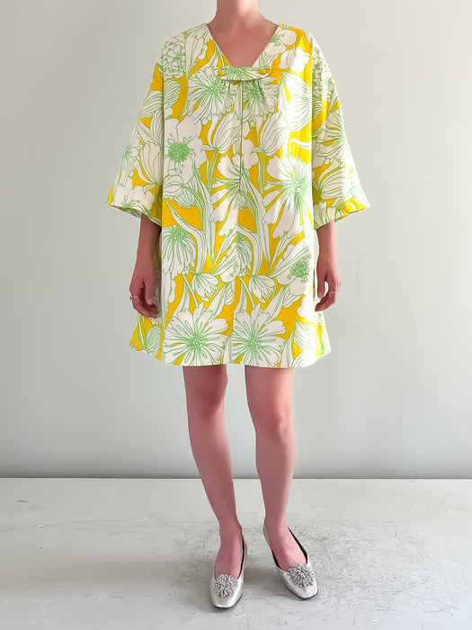 Fabulous 1960's Yellow Green Mary Stevens Hawaiian Dress / Sz M