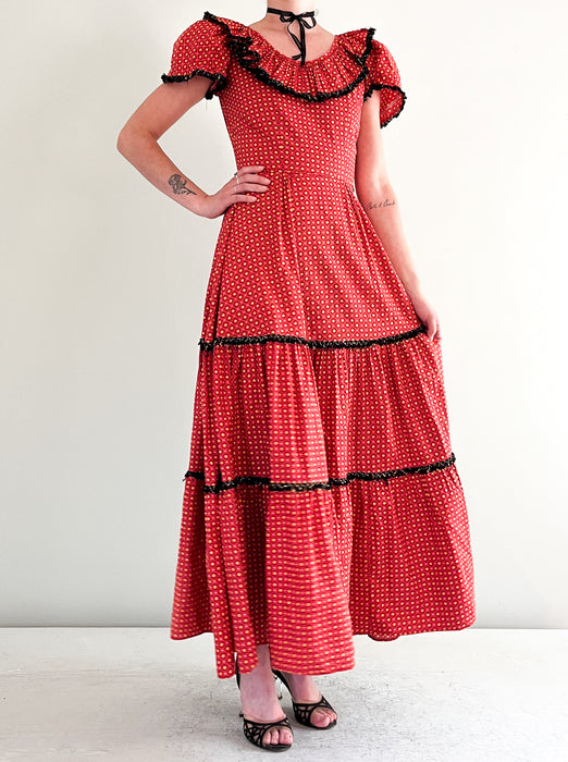 Lovely Vintage Tiered 1950's Señorita Dress / Sz XS