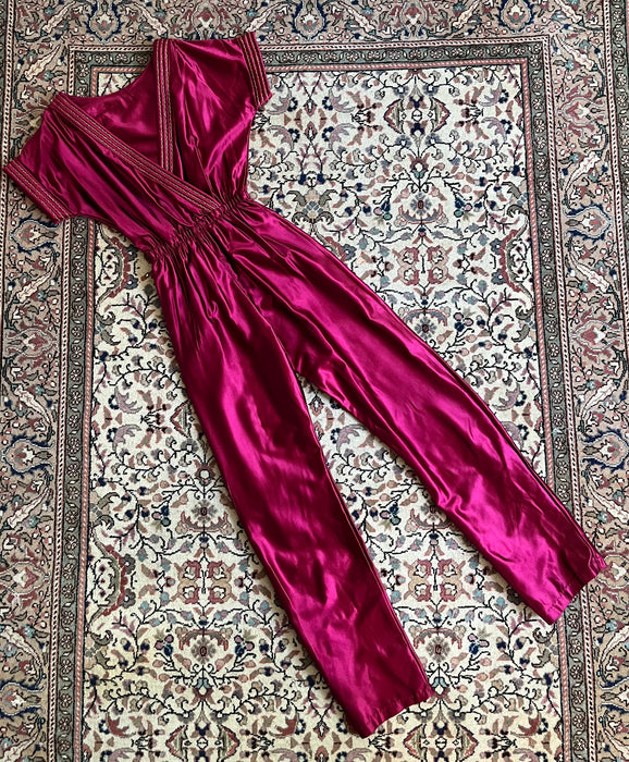 Amazing 1980's Disco Burgundy and Gold Jumpsuit  / Sz XS